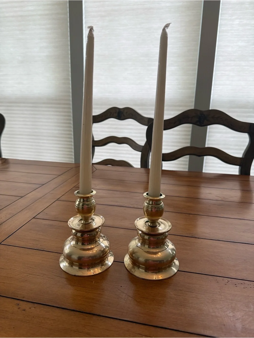 Vintage Heavy Brass Taper Candle Holders with Hollywood Regency Style - Set of 2